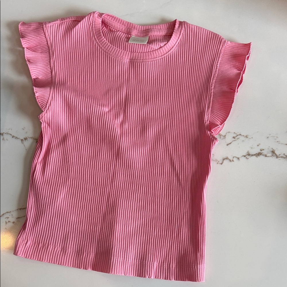 NWOT Girls ZARA Pink Ruffle Sleeve Top